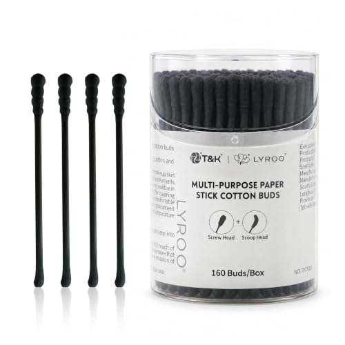 T&K Black Cotton Swabs 160 Ct - Dual Tips Ear & Makeup Cleaning Kit