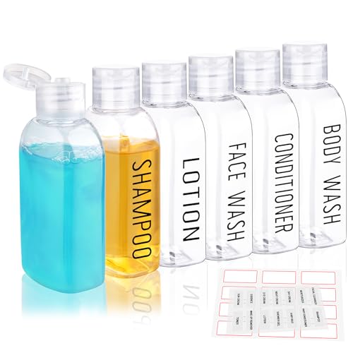 TSA-Approved 3.4oz Clear Travel Bottles - 6-Pack with Printed Labels