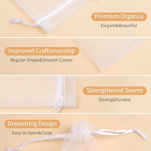 Crweety 50PCS White Organza Gift Bags 8x12 for Favors & Jewelry