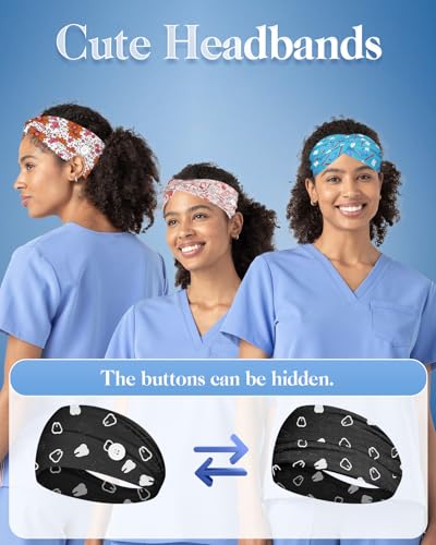 Plifal Medical Nurse Headbands with Buttons - Dentistry Version, Non-Slip, Moisture-Wicking, Soft Hair Accessories for Healthcare Workers