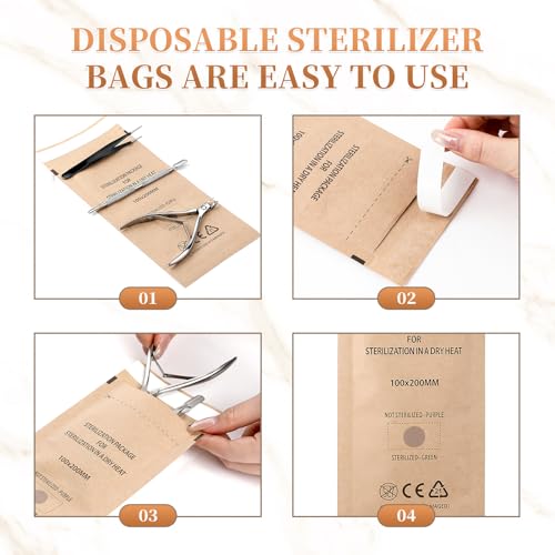150PCS 100mm x 200mm Self-Sealing Autoclave Pouches for Nail & Tattoo Tools