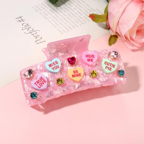 Conversation Heart Hair Claw Clips for Women - Pattern D, Pink XOXO