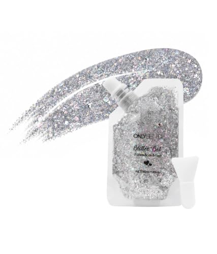 ONLYBETTER Silver Holographic Body Glitter Gel for Face & Hair - 1.69oz, Holo Silver