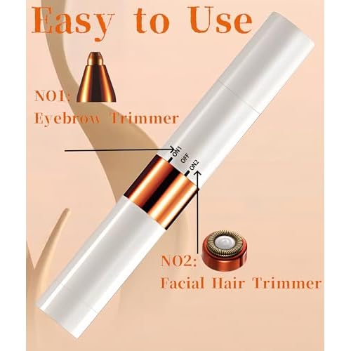 2-in-1 Painless Eyebrow Trimmer & Flawless Facial Hair Remover for Women - Gentle Dual Head Design for Brows, Lip, Chin, Cheeks - Rechargeable Type-C(White)