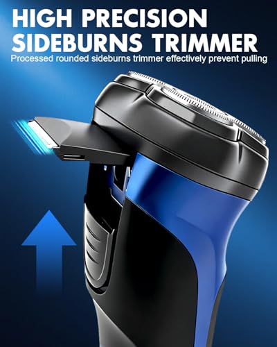 LOBINH Deep Blue Electric Razor for Men, 3D Cordless Shaver with Pop-up Trimmer