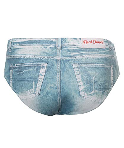 PJ PAUL JONES Men's Denim Print Swim Briefs with Drawstring Waist