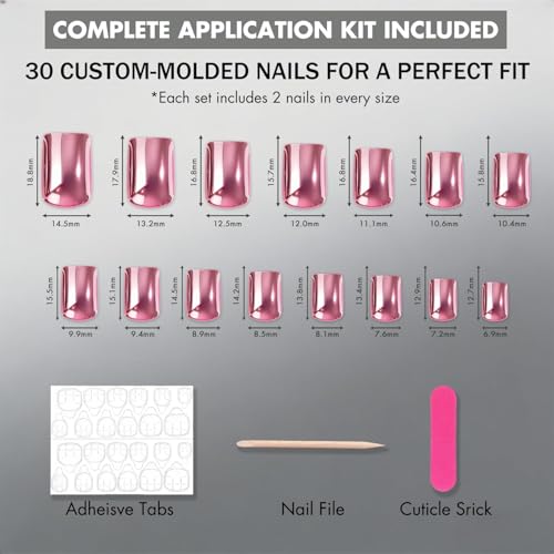SXVME Short Square Metallic Silver Press-On Nails with Sparkle Mirror Finish, 30 Pcs - Variation: Square-Silver