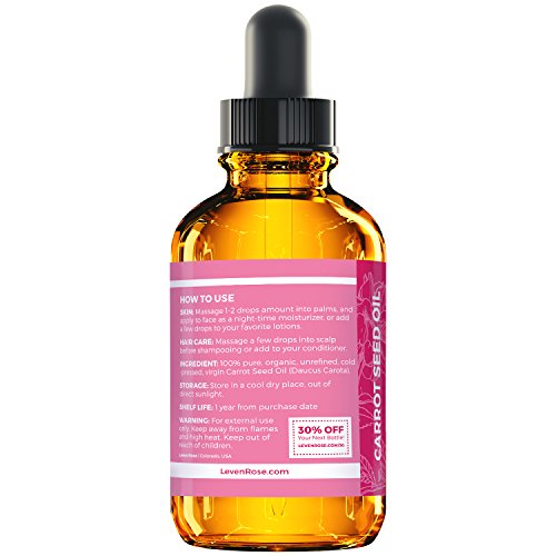 Leven Rose Carrot Seed Oil 1 Fl Oz Unrefined Cold Pressed Moisturizer for Skin Hair Nails