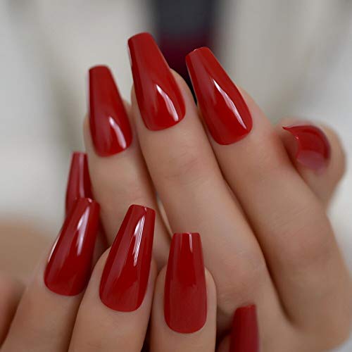 Gorgeous Red Coffin Press-On Nails - 24pcs Ballerina Style