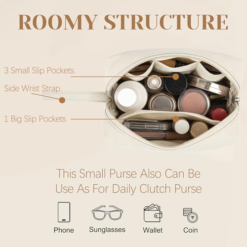 Mini Waterproof Makeup Bag with Multiple Pockets - Lightweight Toiletry Organizer, Clutch & Travel Case (Beige)