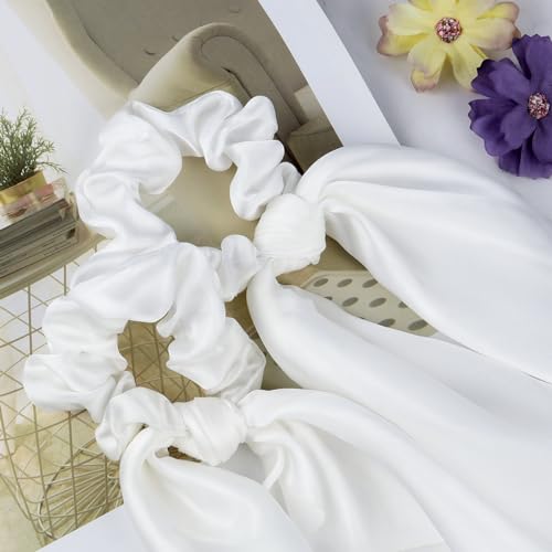 Knotted Bow Satin Hair Scrunchie with Tail - 2 Pack for Women