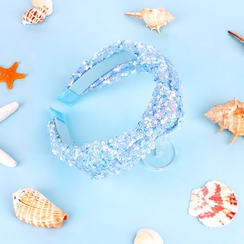 YARIEW Sparkle Sequin Knotted Headband for Girls - Blue