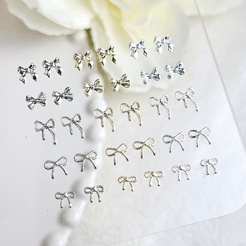 120Pcs Mixed 3D Metal Bow Nail Charms - Gold & Silver Nail Art Accessories