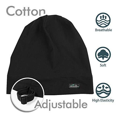 FocusCare Pure Black Satin Lined Sleep Slouchy Cap for Curly Hair