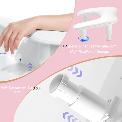 ibubu Adjustable Manicure Arm Rest, PU Leather Nail Tech Hand Pillow White