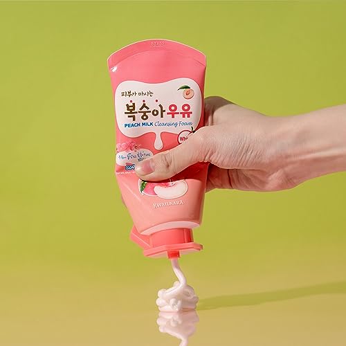 Kwailnara Peach Milk Facial Cleanser - Korean Face Wash for Bright, Clear Skin, Gentle Foam, 4.06 Fl Oz