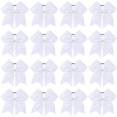 OAOLEER White 16PCS Glitter Cheer Bows - 7” Rhinestone Hair Bows