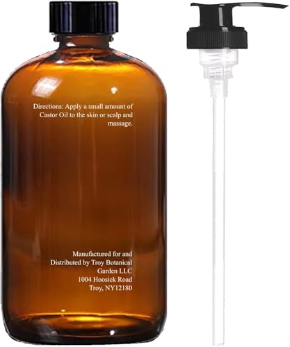 Essentially KateS Castor Oil 16 Fl Oz Glass Bottle with Pump - Pure Natural Hair & Body Oil