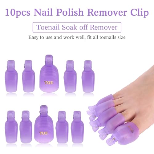 Purple Nail Art Soak Off Clips & Cuticle Pusher Set - Reusable Gel Polish Remover