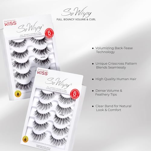 KISS Pompadour False Eyelashes - 5 Pairs, 16mm Wispy, Reusable