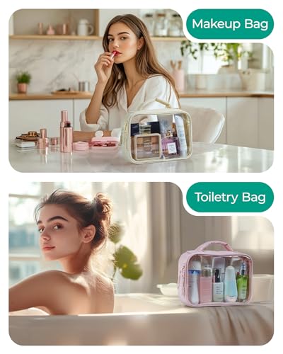 BAGSMART TSA-Approved Clear Toiletry Bag - Pink Travel Makeup Bag