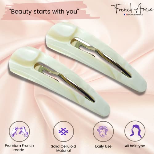 French Amie 2.75 Inch Ivory Snap Hair Clips, Handmade Cellulose Acetate