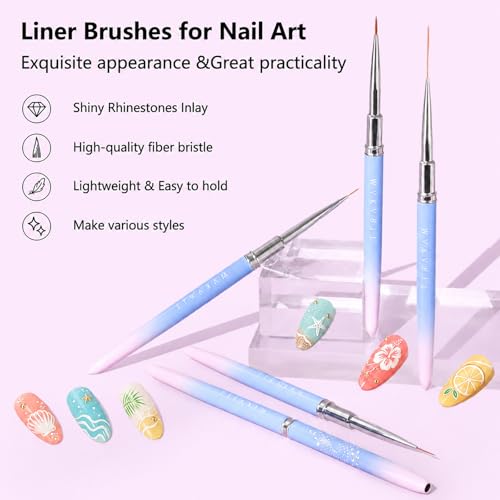 Makartt 5-Piece Nail Art Liner Brush Set with Caps for Gel Painting