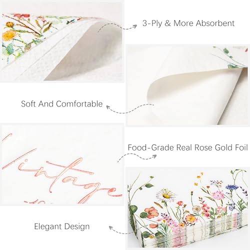 Floral 70th Birthday Napkins - 50-Count 3-Ply Vintage 1956