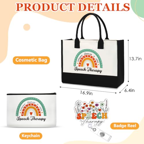 Speech Therapy Gift Set: Floral Canvas Tote, Makeup Bag & Badge Reel