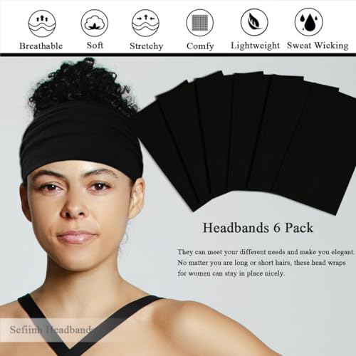 Sefiinh 6 Pack Wide Headbands for Women - Soft & Non-Slip Hair Bands