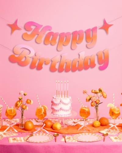 Happy Birthday Pink & Orange Banner - 39 Inch Kids Party Decor