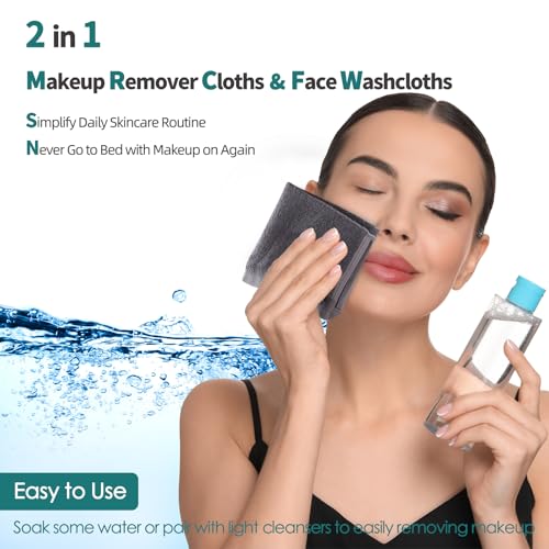 JEFFSUN 12 Pack Grey Face Washcloths 10x10in Ultra Soft Makeup Remover Towels