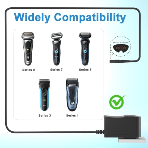 Braun Shaver Charger for Series 1, 3, 7 & 9 Electric Razors - Worldwide Compatibility