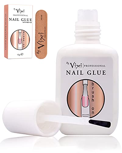 By Vixi Extra Strong Nail Glue with Brush - 15ml Instant Dry Adhesive