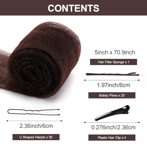 MJJHAIR Updo Hair Filler & 70-Piece Pin Kit - Volumizing Dark Brown Sponge