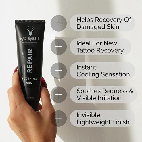 Mad Rabbit Tattoo Aftercare Soothing Gel & Moisturizer As Seen on Shark Tank - Premium Tattoo Supplies for New Tattoo Care, Anti-Itch - Tattoo Care Gel Made with Clean Ingredients