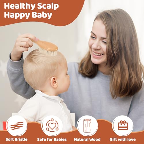 Natural Wooden Baby Hair Brush - Soft Bristle for Gentle Care