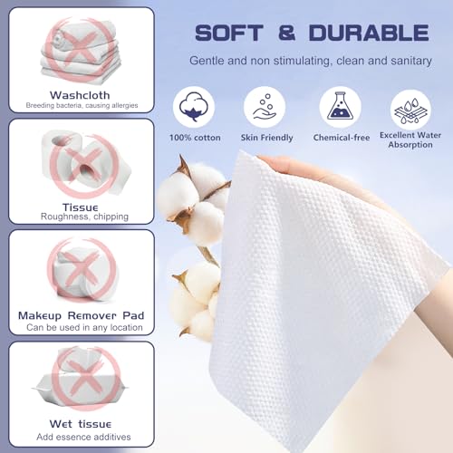 BODFPPC Disposable Face Towel, 100% Cotton Dry Wipes - 200 Count, Unscented