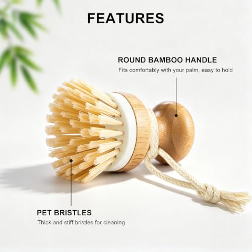 SetSail Bamboo Dish Scrub Brush 2 Pack - Ergonomic Kitchen Cleaning