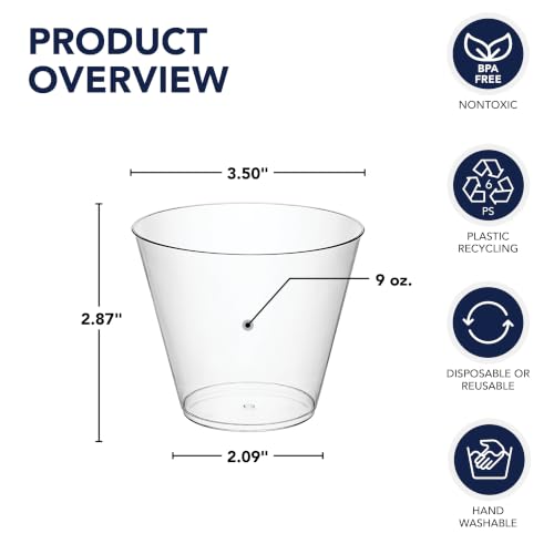 9 oz Clear Disposable Party Punch Cups - 50 Count Hard Plastic Tumblers