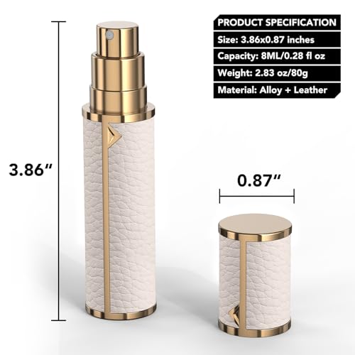 8ML Refillable Travel Perfume Atomizer - White Leather Spray Bottle