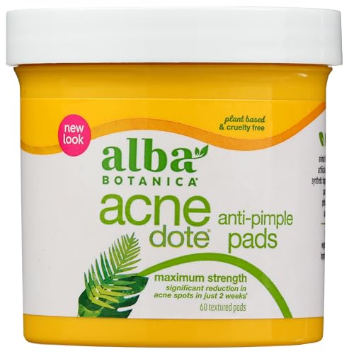 Alba Botanica AcneDote 60 Count Anti-Pimple Pads with 2% Salicylic Acid - Maximum Strength, Natural Tea Tree & Witch Hazel, Cruelty-Free