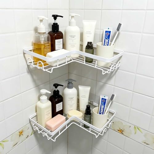 2-Pack Corner Shower Caddy - No Drilling, Rustproof Bathroom Organizer with Hooks