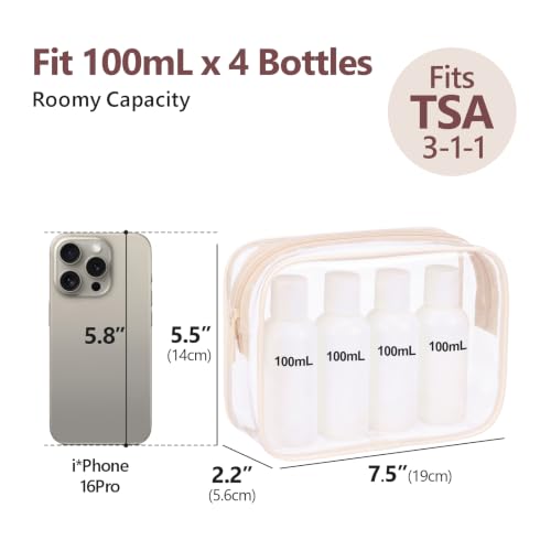 TSA Approved Clear Toiletry Bag - 3 Pack Quart Size for Travel
