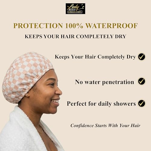 Luxury Waterproof Shower Cap - Satin-Lined, Adjustable, Reusable for Braids & Wigs