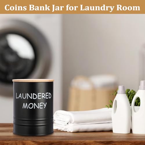 Laundry Coin Bank Jar with Wooden Lid - Rustic Iron Savings Jar