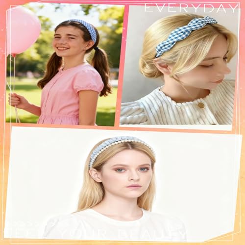 Eleilians 7 Pcs Women's Girls Headbands Blue Multi-Style Non-Slip Pearl Floral Vintage Wide