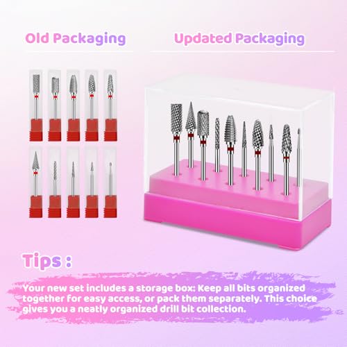 CGBE 10PCS Red Tungsten Carbide Nail Drill Bits Set