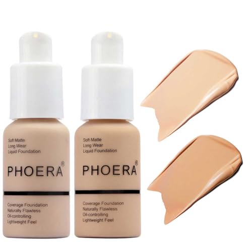 PHOERA Liquid Foundation for Mature Skin - 2-Pack (Nude & Buff Beige)