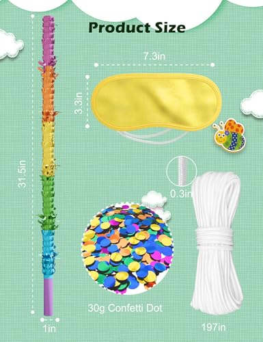 Reinforced Wooden Piñata Stick 31.5 Inch with Rope & Blindfold